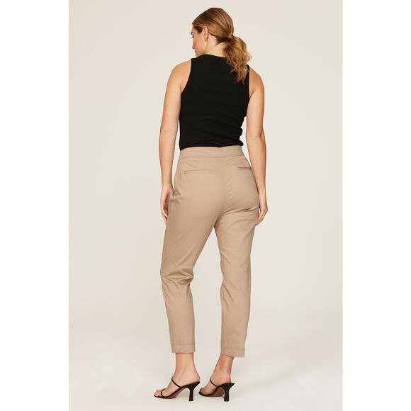 Toccin Sz 0 Xs Tan Safari Button Tab Tapered Slim High Rise Trouser Pants - Picture 3 of 8